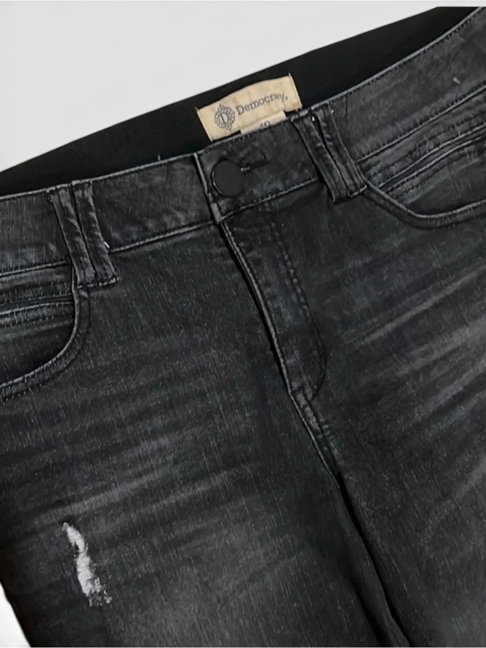 Democracy Ab Solution Raw Hem Ankle Jeans Black Stretch Size 10 Skinny